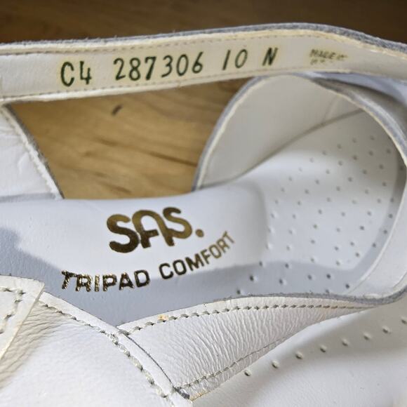 SAS Caress White Strap Wedge Sandal Womens 10 N Comfort Sandal Excellent - Picture 9 of 9